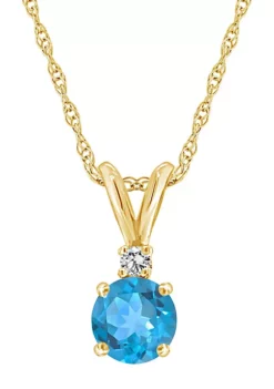 New 👍 14K Gold 5mm Round Blue Topaz Diamond Accent Pendant by Belk & Co. 💯