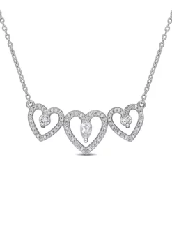 Best Pirce ๐งจ 1/2 ct. t.w. White Topaz and 1/5 ct. t.w. Diamond Triple Heart Necklace in Sterling Silver by Belk & Co. โจ