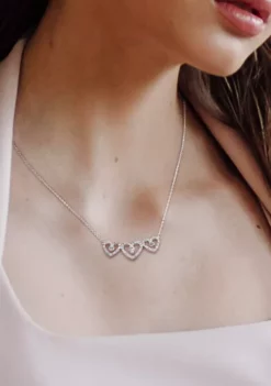 Best Pirce 🧨 1/2 ct. t.w. White Topaz and 1/5 ct. t.w. Diamond Triple Heart Necklace in Sterling Silver by Belk & Co. ✨ -DealsBelk & Co. Store Belk 24261