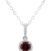 Cheap 👏 Sterling Silver 6mm Round Garnet Diamond Accent Halo Pendant Necklace by Belk & Co. 😉