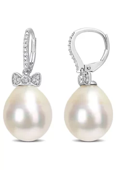 Coupon 🤩 12-13MM White South Sea Cultured Pearl and 1/10 ct. t.w. Diamond Earrings in 14K White Gold by Belk & Co. 👏