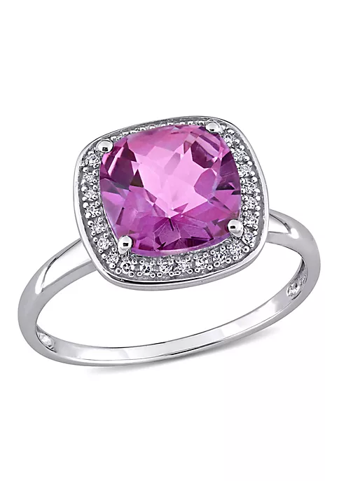 Best Sale ✨ Cushion Cut Checkerboard Pink Topaz Halo Ring with 1/10 CT TW Diamonds in 10k White Gold by Belk & Co. 🤩 1 Best Sale ✨ Cushion Cut Checkerboard Pink Topaz Halo Ring with 1/10 CT TW Diamonds in 10k White Gold by Belk & Co. 🤩