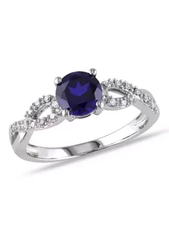 Best Sale 👍 1 ct. t.g.w. Created Blue Sapphire and 1/10 ct. t.w. Diamond Infinity Ring in 10K White Gold by Belk & Co. ⭐