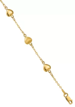 Best reviews of ๐งจ 14K Yellow Gold Brushed and Polished Hearts 7 Inch Bracelet by Belk & Co. ๐