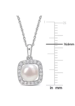 Best deal 🎁 7-7.5MM White Freshwater Cultured Pearl and 1/5 ct. t.g.w. Created White Sapphire Halo Pendant with Chain in 10K White Gold by Belk & Co. 🤩 -DealsBelk & Co. Store Belk 24350