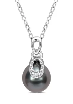 Flash Sale 🥰 8-9mm Black Tahitian Cultured Pearl and Diamond Accent Drop Pendant with Chain in Sterling Silver by Belk & Co. 😉 -DealsBelk & Co. Store Belk 24405