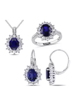 Flash Sale 👍 3-Piece Created Blue and White Sapphire 1/10 CT TW Diamond Necklace, Earrings and Ring Set in Sterling Silver by Belk & Co. ⌛ -DealsBelk & Co. Store Belk 2441