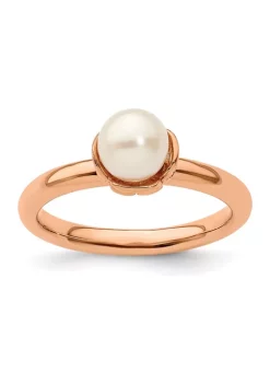Buy ๐ Sterling Silver Stackable Expressions White Freshwater Cultured Pearl Pink-plated Ring by Belk & Co. ๐ฅฐ