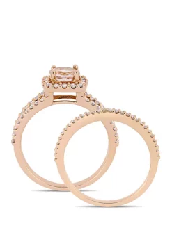 Best deal 😀 2 Piece 4/5 ct. t.w. Morganite and 5/8 ct. t.w. Diamond Halo Split Shank Bridal Ring Set in 14k Rose Gold by Belk & Co. ✔️ -DealsBelk & Co. Store Belk 24434