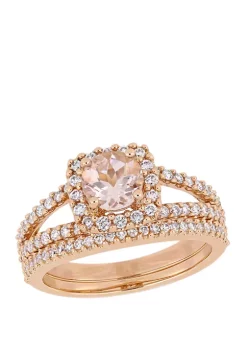 Best deal 😀 2 Piece 4/5 ct. t.w. Morganite and 5/8 ct. t.w. Diamond Halo Split Shank Bridal Ring Set in 14k Rose Gold by Belk & Co. ✔️ -DealsBelk & Co. Store Belk 24435