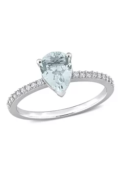Promo 😍 Pear Shape Aquamarine and 1/7 CT TW Diamond Ring in 14k White Gold by Belk & Co. 😀 -DealsBelk & Co. Store Belk 24447