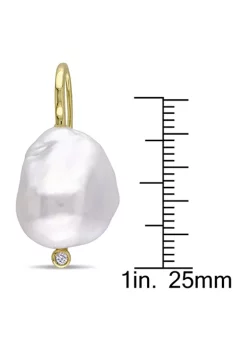 Brand new 🌟 14-14.5 Millimeter Cultured Freshwater Baroque Pearl and Diamond Hook Earrings in 14k Yellow Gold by Belk & Co. ✔️ -DealsBelk & Co. Store Belk 24449