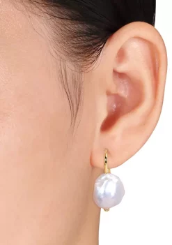 Brand new 🌟 14-14.5 Millimeter Cultured Freshwater Baroque Pearl and Diamond Hook Earrings in 14k Yellow Gold by Belk & Co. ✔️ -DealsBelk & Co. Store Belk 24450