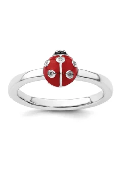 Cheap โญ 0.015 ct. t.w. Diamonds Red and Black Enamel Ladybug Stackable Expressions Ring in Sterling Silver by Belk & Co. โจ