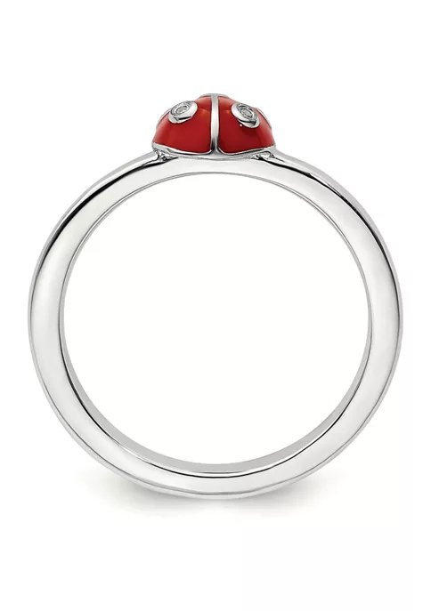 Cheap ⭐ 0.015 ct. t.w. Diamonds Red and Black Enamel Ladybug Stackable Expressions Ring in Sterling Silver by Belk & Co. ✨ 2 Cheap ⭐ 0.015 ct. t.w. Diamonds Red and Black Enamel Ladybug Stackable Expressions Ring in Sterling Silver by Belk & Co. ✨ - Image 2