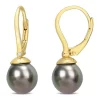 Wholesale 🤩 8-8.5mm Black Tahitian Cultured Freshwater Pearl & Diamond Accent Leverback Earrings in Yellow Plated Sterling Silver by Belk & Co. 🔥