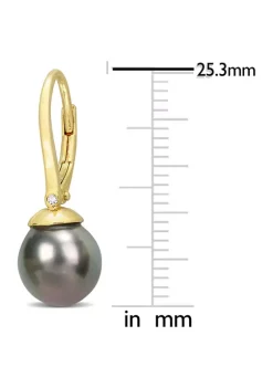 Wholesale 🤩 8-8.5mm Black Tahitian Cultured Freshwater Pearl & Diamond Accent Leverback Earrings in Yellow Plated Sterling Silver by Belk & Co. 🔥 -DealsBelk & Co. Store Belk 24485