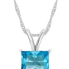 Buy ⭐ Sterling Silver 8mm Princess Cut Blue Topaz Pendant Necklace by Belk & Co. 🔥