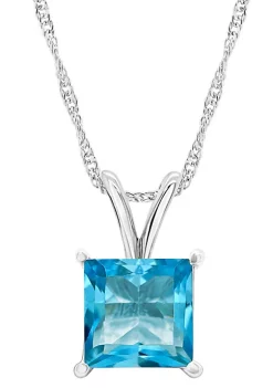 Buy ⭐ Sterling Silver 8mm Princess Cut Blue Topaz Pendant Necklace by Belk & Co. 🔥 -DealsBelk & Co. Store Belk 24490