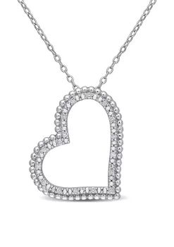 Outlet 🔥 1/10 ct. t.w. Diamond Tilted Heart Pendant with Chain in Sterling Silver by Belk & Co. 💯