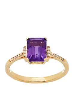 Deals 💯 0.054 ct. t.w. Diamond and Amethyst Ring in 10k Yellow Gold by Belk & Co. 👍