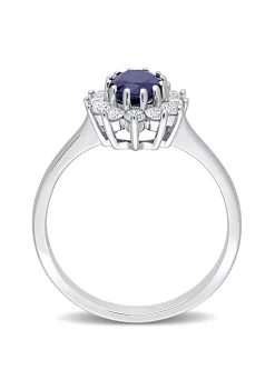 Promo ✔️ 1 ct. t.g.w. Blue Sapphire and 3/8 ct. t.w. Diamond Floral Ring in 14K White Gold by Belk & Co. 👍 -DealsBelk & Co. Store Belk 24523