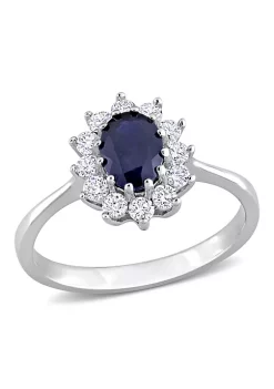 Promo ✔️ 1 ct. t.g.w. Blue Sapphire and 3/8 ct. t.w. Diamond Floral Ring in 14K White Gold by Belk & Co. 👍 -DealsBelk & Co. Store Belk 24525