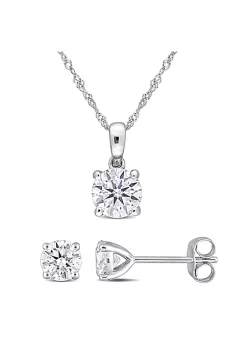 Best Pirce 🎁 Lab Created 2-piece Set of 2 CT DEW Created Moissanite Solitaire Pendant with Chain and Stud Earrings in 10k White Gold by Belk & Co. 🔥 -DealsBelk & Co. Store Belk 24543