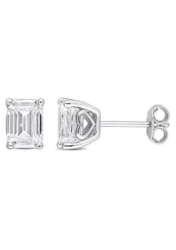 Buy 😍 Lab Created 2 CT TGW Emerald Cut Created Moissanite Stud Earrings with Heart Detail in Sterling Silver by Belk & Co. ✨