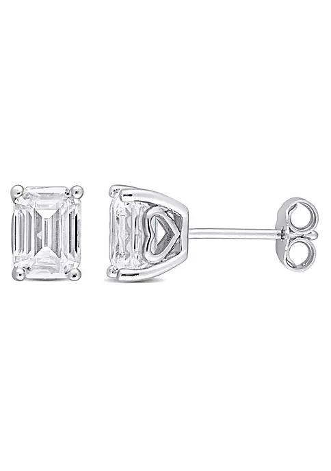 Buy ๐ Lab Created 2 CT TGW Emerald Cut Created Moissanite Stud Earrings with Heart Detail in Sterling Silver by Belk & Co. โจ 1 Buy ๐ Lab Created 2 CT TGW Emerald Cut Created Moissanite Stud Earrings with Heart Detail in Sterling Silver by Belk & Co. โจ