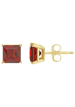 Buy ๐งจ 14K Yellow Gold 5mm Princess Cut Garnet Stud Earrings by Belk & Co. ๐