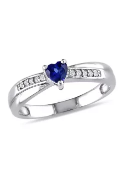 Outlet 😍 Lab Created Created Blue Sapphire and Diamond Accent Heart Ring in Sterling Silver by Belk & Co. 👏