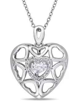 Top 10 🤩 White Topaz Heart Locket Pendant with Floating White Topaz with Chain in Sterling Silver by Belk & Co. 🎉