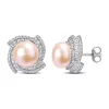 Best Sale 💯 9-9.5mm Pink Freshwater Cultured Pearl and 2 1/8 CT TGW Cubic Zirconia Swirl Earrings in Sterling Silver by Belk & Co. 🥰