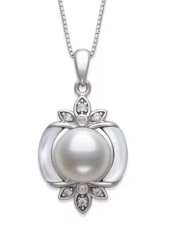 Outlet 👏 Mother of Pearl, Freshwater Pearl and Cubic Zirconia Pendant in Sterling Silver by Belk & Co. ⌛ -DealsBelk & Co. Store Belk 24621