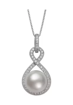 Cheapest 🤩 9-10 Millimeter Cultured Freshwater Pearl and Lab-Created Sapphire Pendant with 18 inch Box Chain in Sterling Silver by Belk & Co. 🛒