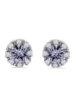 Budget 👏 3/4 ct. 5MM Round Tanzanite and White Topaz Crown Stud Earrings, Sterling Silver by Belk & Co. 🌟