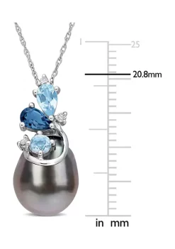 Coupon 🤩 9-10MM Tahitian Cultured Pearl Blue Topaz and Diamond Accent Cluster Necklace in 14k White Gold by Belk & Co. ❤️ -DealsBelk & Co. Store Belk 24693