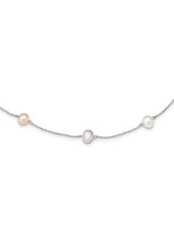 Buy 🤩 Sterling Silver Rhodium-plated 7-8mm Multi-color Freshwater Cultured Pearl 9 Station Necklace by Belk & Co. 🥰