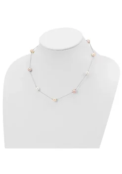 Buy 🤩 Sterling Silver Rhodium-plated 7-8mm Multi-color Freshwater Cultured Pearl 9 Station Necklace by Belk & Co. 🥰 -DealsBelk & Co. Store Belk 24762