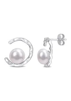 Brand new 🧨 Lab Created 7.5-8mm Freshwater Cultured Pearl and Created White Sapphire Open Wave Stud Earrings in Sterling Silver by Belk & Co. ❤️ -DealsBelk & Co. Store Belk 24783