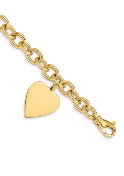 Coupon ❤️ 14K Yellow Gold 8.5-inch Polished Link with Heart Charm Bracelet by Belk & Co. 🎉 -DealsBelk & Co. Store Belk 24806