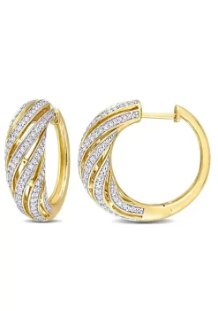 Discount ❤️ 1 ct. t.w. Diamond Swirl Design Hoop Earrings in 14K Yellow Gold by Belk & Co. ⌛