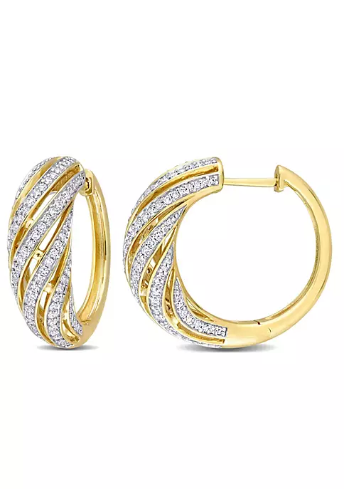 Discount ❤️ 1 ct. t.w. Diamond Swirl Design Hoop Earrings in 14K Yellow Gold by Belk & Co. ⌛ 1 Discount ❤️ 1 ct. t.w. Diamond Swirl Design Hoop Earrings in 14K Yellow Gold by Belk & Co. ⌛
