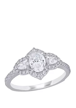Deals 🛒 1.5 ct. t.w. Diamond Halo 3 Stone Engagement Ring in 14K White Gold by Belk & Co. 🎉
