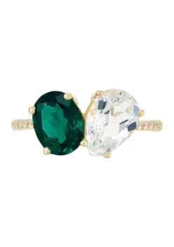 Hot Sale ๐ Created Emerald and Created White Sapphire Ring in 10K Yellow Gold by Belk & Co. ๐