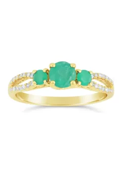 Budget ๐งจ 3/4 ct. t.w. Emerald and 1/8 ct. t.w. Diamond Ring in 10K Yellow Gold by Belk & Co. ๐งจ