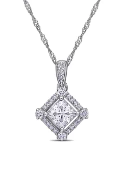Best deal โ Lab Created 1 ct. t.w. Moissanite and 1/10 ct. t.w. Diamond Princess-Cut Halo Pendant with Chain in 10k White Gold by Belk & Co. ๐