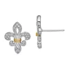 Wholesale ✔️ 1/8 ct. t.w. Diamond Fleur de Lis Post Earrings in Rhodium Plated and 14 Karat Yellow Gold Sterling Silver by Belk & Co. 🛒