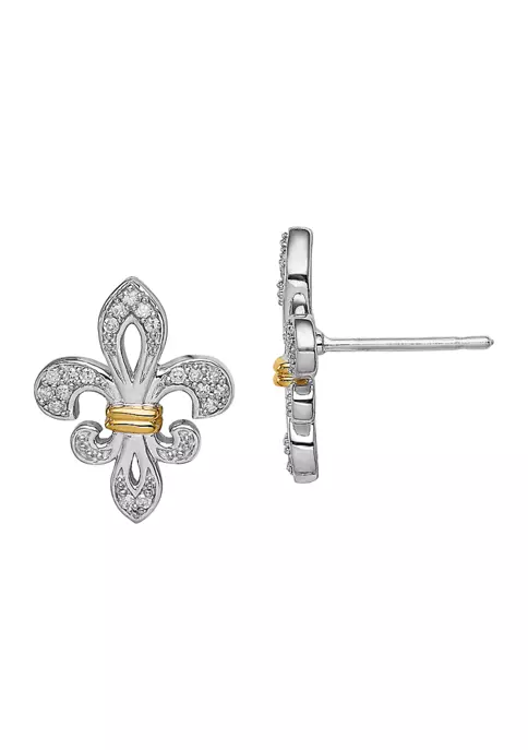 Wholesale โ๏ธ 1/8 ct. t.w. Diamond Fleur de Lis Post Earrings in Rhodium Plated and 14 Karat Yellow Gold Sterling Silver by Belk & Co. ๐ 1 Wholesale โ๏ธ 1/8 ct. t.w. Diamond Fleur de Lis Post Earrings in Rhodium Plated and 14 Karat Yellow Gold Sterling Silver by Belk & Co. ๐